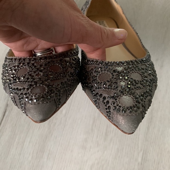 Badgley Mischka Gigi Pewter Flats Rhinestones Pointed Toe Wedding Size 10 - Picture 4 of 10